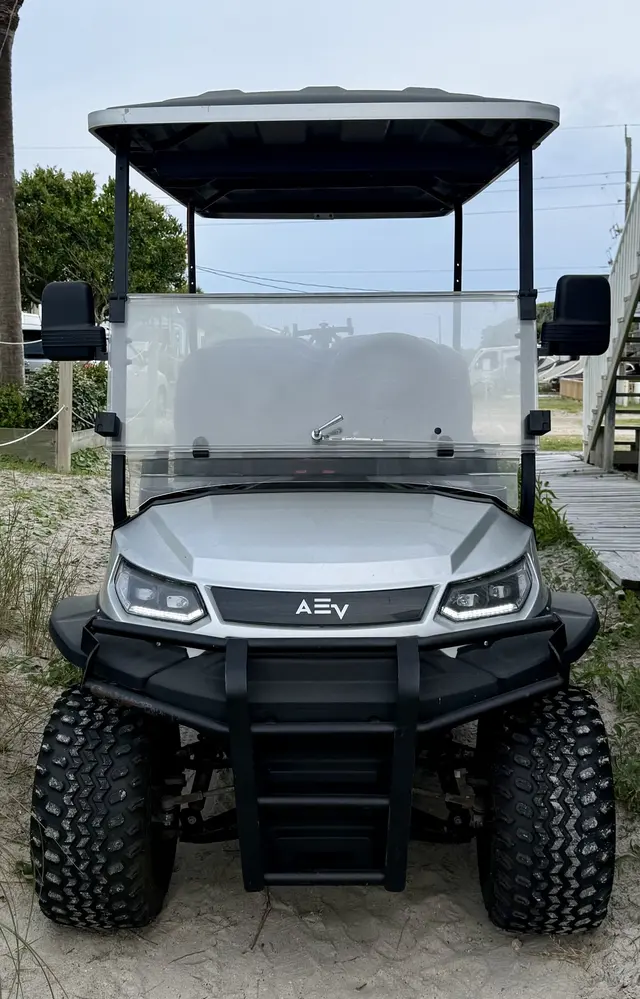 Front of the 6-passenger golf cart at Topsail Paradise